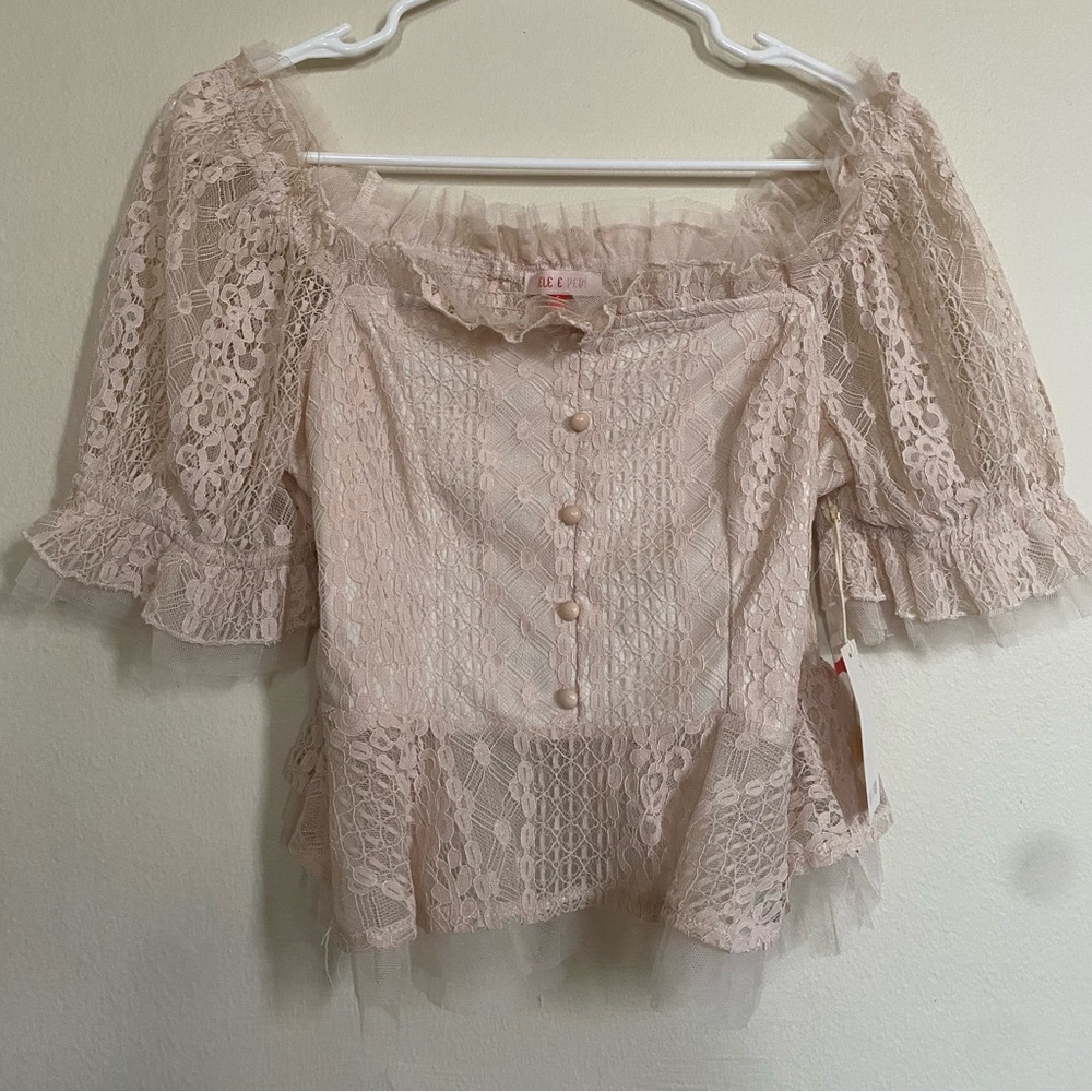 NWT Mele E Pere Nude Lace Off-Shoulder Blouse Size S